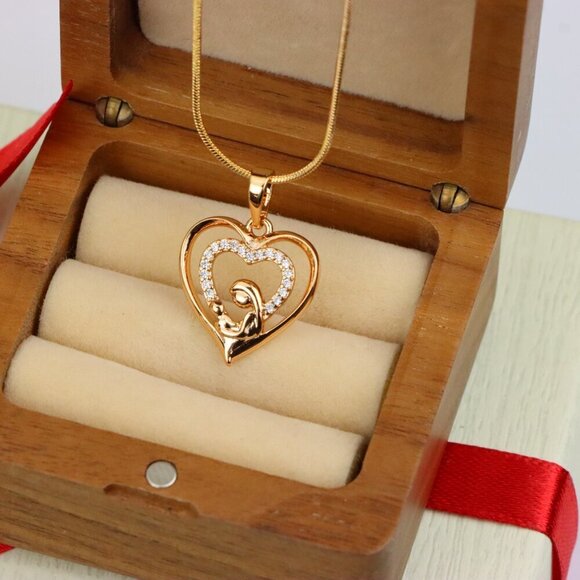 "Rose Gold Mother and Child Heart Pendant with Sparkling CZ Accents, XPPT1377 - Picture 6 of 13